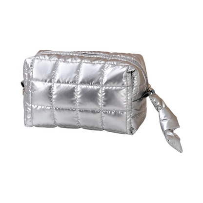 Octagon Makeup Bag Puffed Travel Cosmetic Case with Zipper Elegant Solid Color
