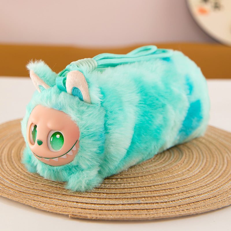 Labubu Plush Lanyard Pencil Case, Cute Tie-Dye Plush Storage Pouch for Kids and Students