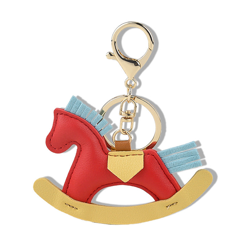 Leather Rocking Horse Wrist Strap Keychain Animal Shaped Bag Charm Car Key Pendant