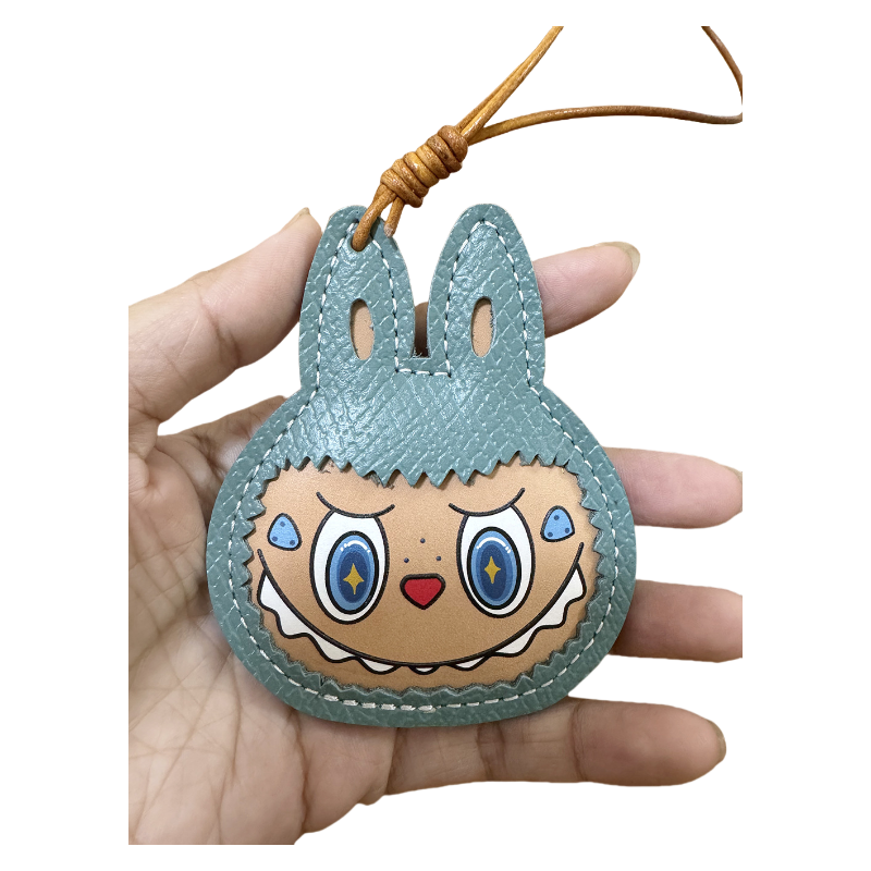 Handmade Leather Cartoon Bag Charm Cute Labubu Keychain Pendant