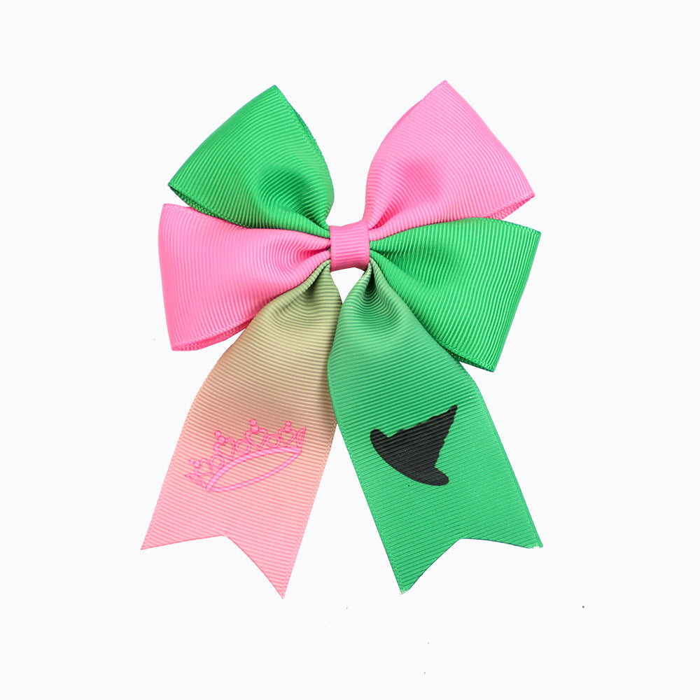 Halloween Witch Print Green Pink Black Hair Clips Bow Hairpins Girls