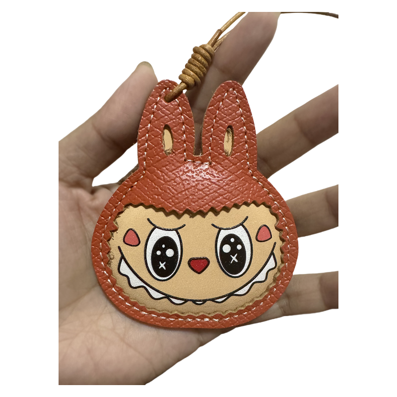 Handmade Leather Cartoon Bag Charm Cute Labubu Keychain Pendant