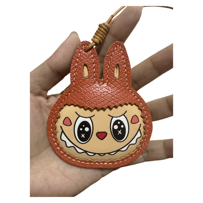 Handmade Leather Cartoon Bag Charm Cute Labubu Keychain Pendant