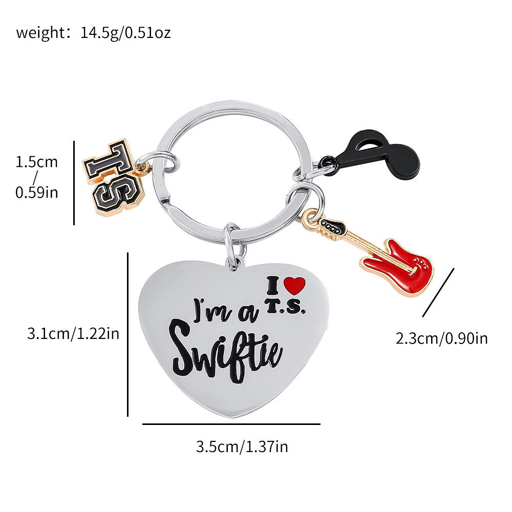 Taylor Swift Inspired Guitar Keychain Alloy Pendant, Album Merchandise Gift for Swifties