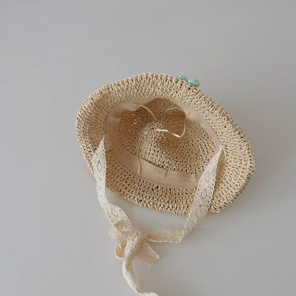 Floral Kids Lace Tie Sun Hat Summer Beach Fisherman Cap