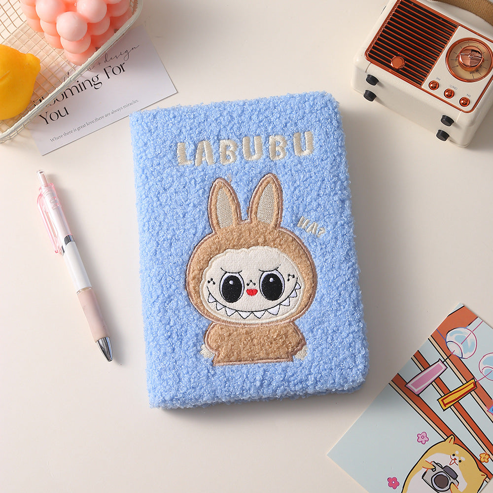 Labubu Embroidered Cartoon Teddy Fleece Plush Notebook Creative Kids Journal DIY Planner