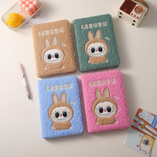 Labubu Embroidered Cartoon Teddy Fleece Plush Notebook Creative Kids Journal DIY Planner