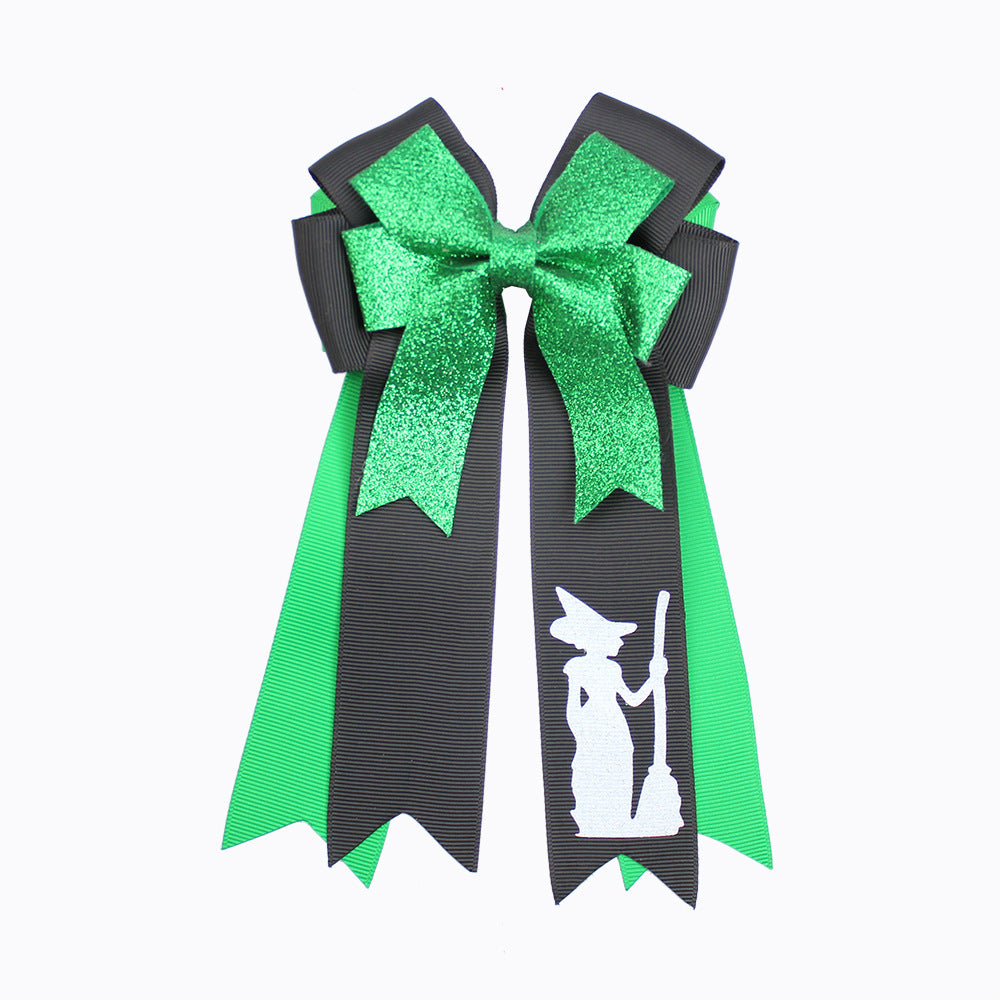 Halloween Witch Print Green Pink Black Hair Clips Bow Hairpins Girls