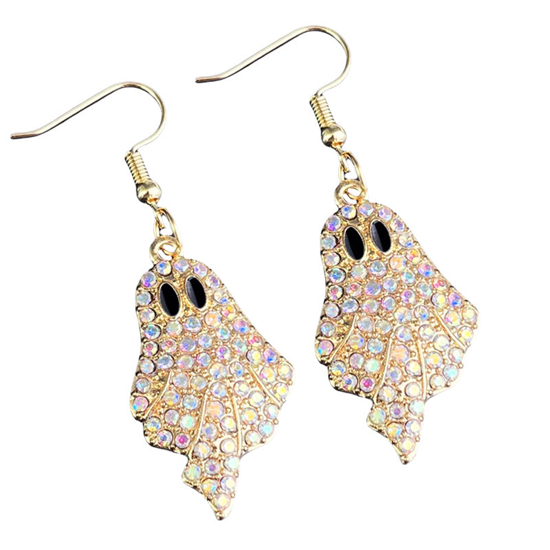 Halloween Pumpkin Ghost Rhinestone Drop Earrings – Sparkling Multicolor Crystal Metal Dangles