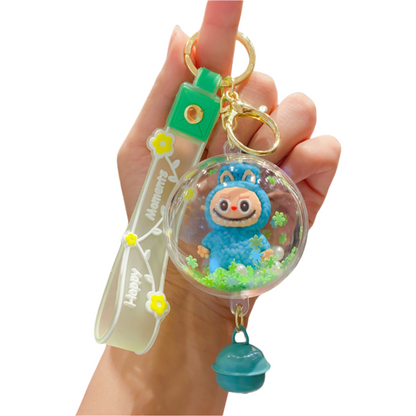 Labubu Keychain with Shaker Beads and Bell Cute Pendant for Backpack or Car Keys