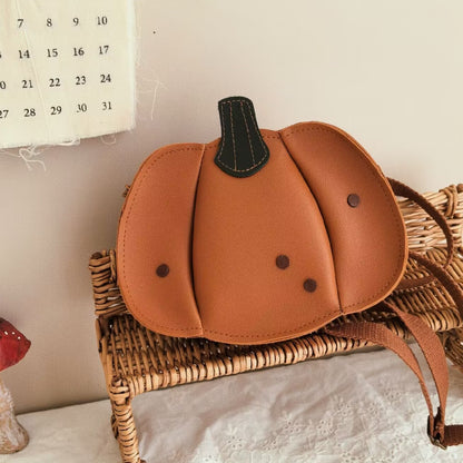 Fall Autumn Pumpkin Textured Leather Backpack Bag for Boys & Girls