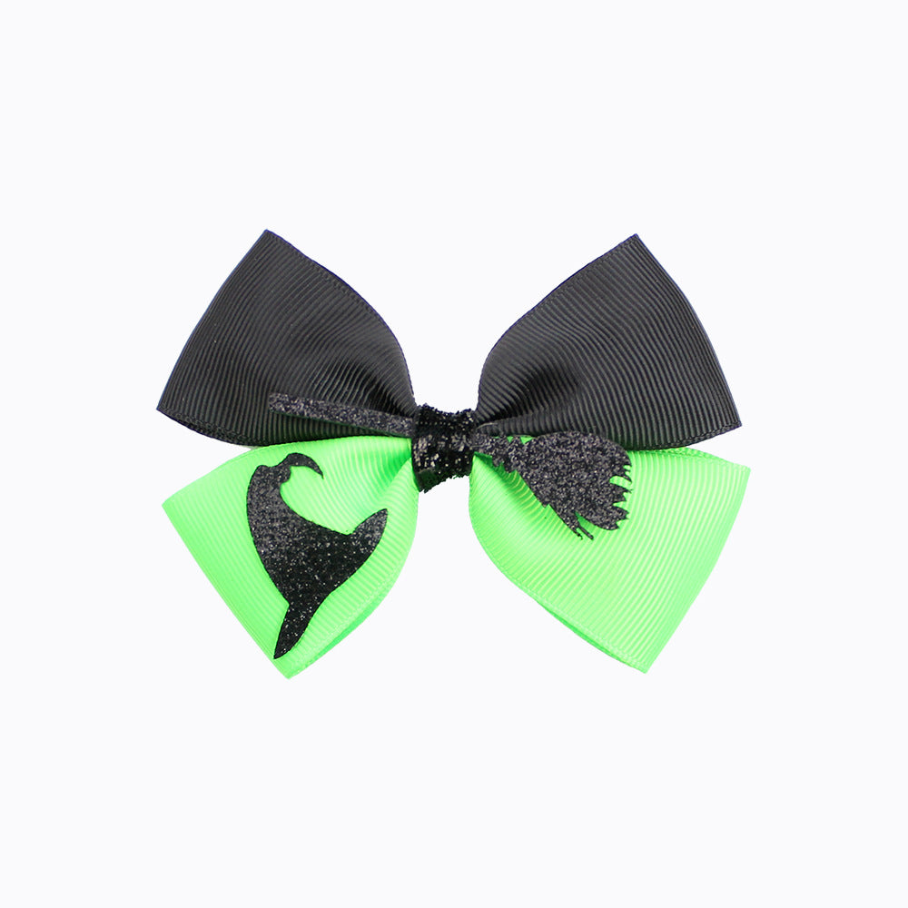Halloween Witch Print Green Pink Black Hair Clips Bow Hairpins Girls