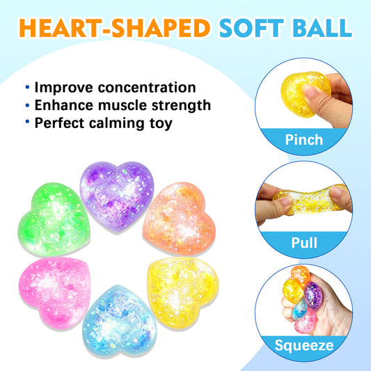 Heart-Shaped Glitter Squishy Fidget Toy – Stress Relief Ball