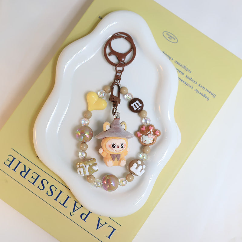 Flocked Labubu Keychain – Cute Character Bag Charm Pendant with Chain
