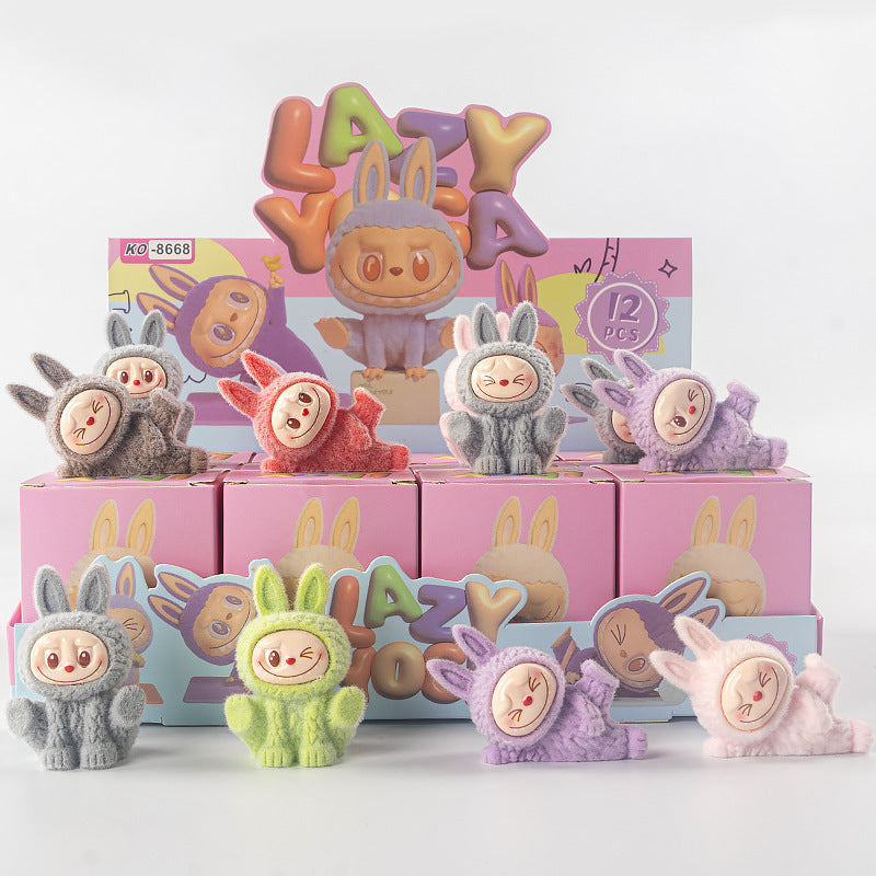 Labubu Flocked Vinyl Figure Collectible Toy Blind Box Surprise Trendy Desk Decor 12Pcs