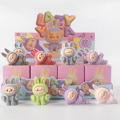 Labubu Flocked Vinyl Figure Collectible Toy Blind Box Surprise Trendy Desk Decor 12Pcs