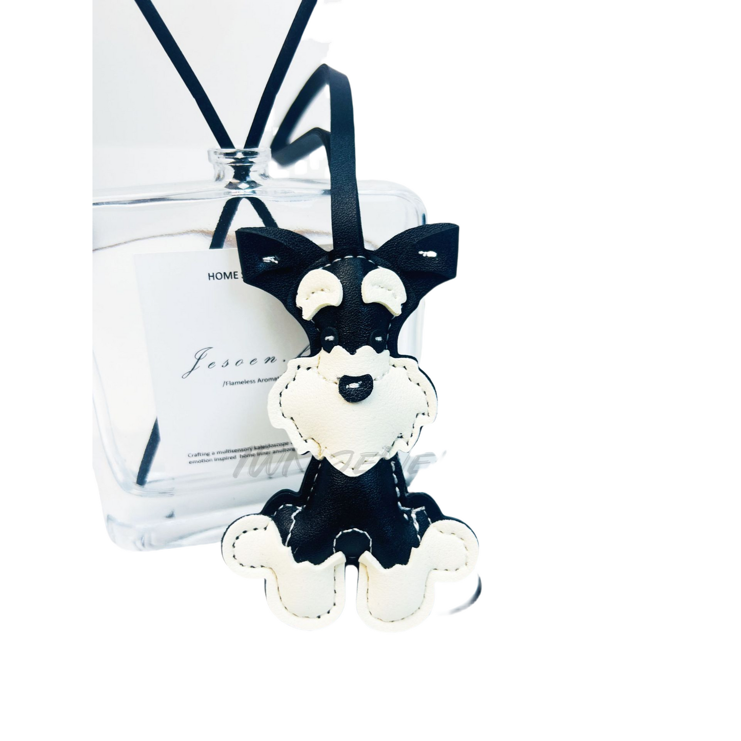 Leather Schnauzer Wrist Strap Keychain, Animal Shaped Bag Charm & Car Key Pendant