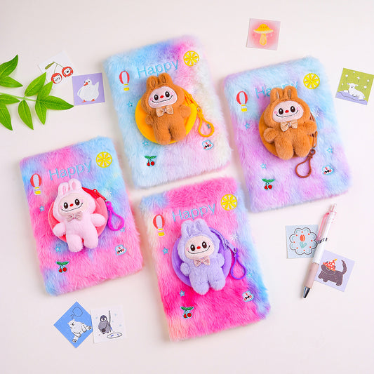 Labubu Teddy Plush Notebook & Coin Pouch Set, Cute DIY Journal Office Supplies for Students