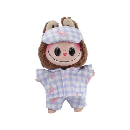 Labubu Plaid Pajamas Set with Sleep Mask Changeable Costume Doll Dress Up