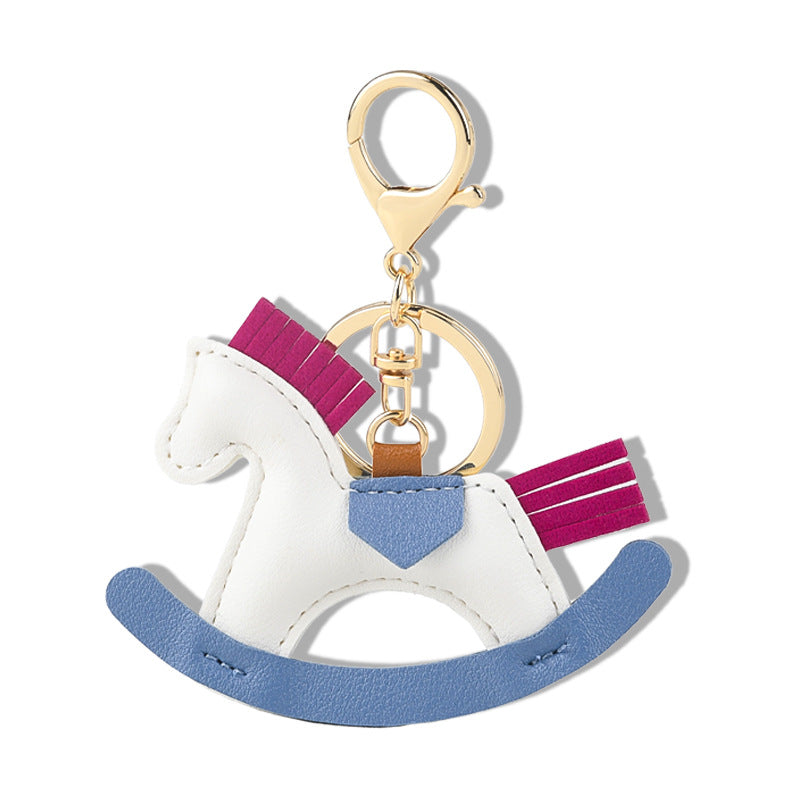 Leather Rocking Horse Wrist Strap Keychain Animal Shaped Bag Charm Car Key Pendant