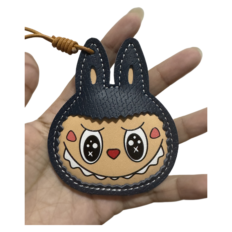Handmade Leather Cartoon Bag Charm Cute Labubu Keychain Pendant