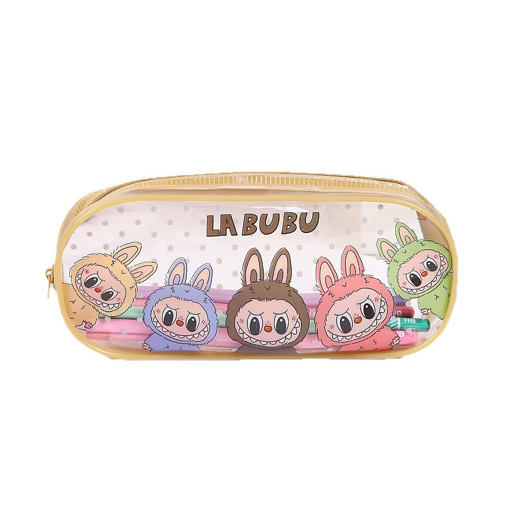 LABUBU Kids' Clear Pencil Case Printed PU Zipper Pouch Back To School