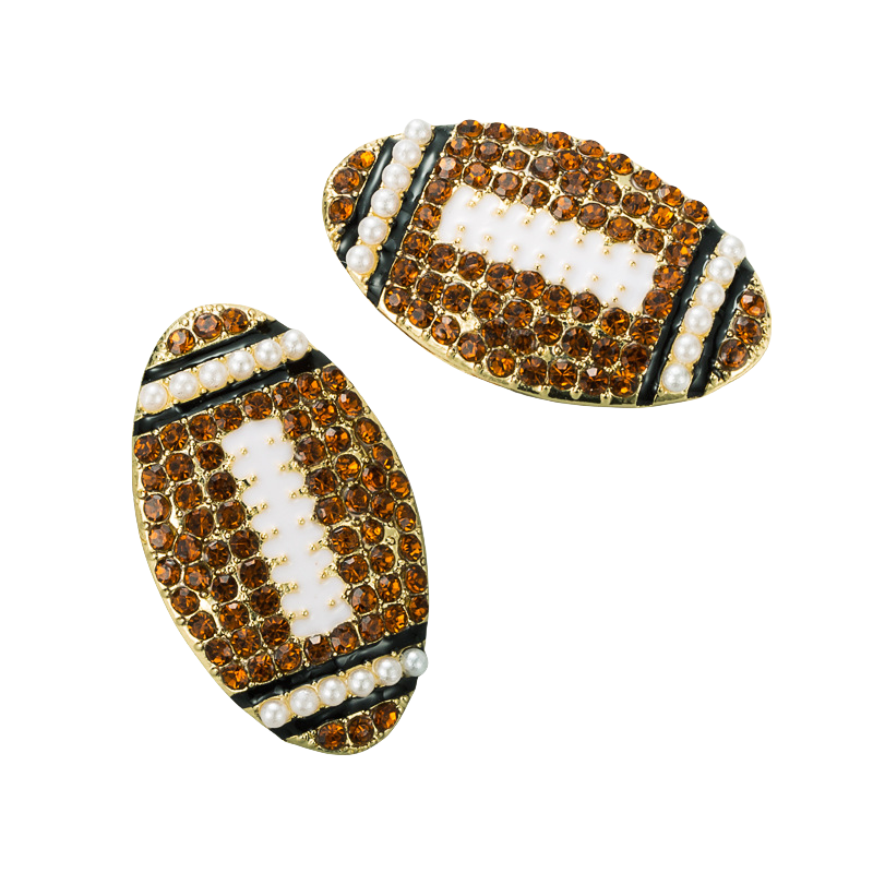 Sparkling Rhinestone Football Stud Earrings Alloy Sports-Inspired Jewelry for Women