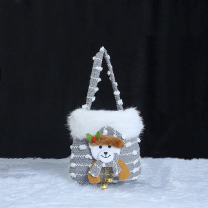 Christmas Plush Gift Bag with 3D Stuffed Toy Decoration, Candy Tote with Furry Trim