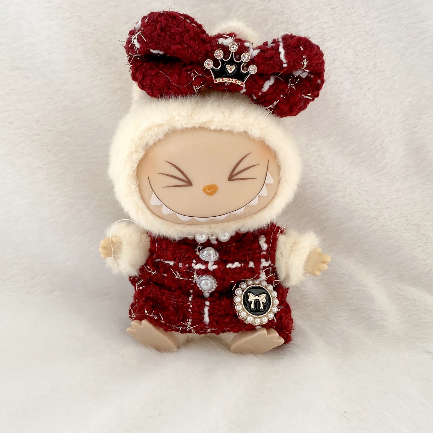 17cm Labubu Elegant Tweed Doll Outfit Bow Headwear Costume