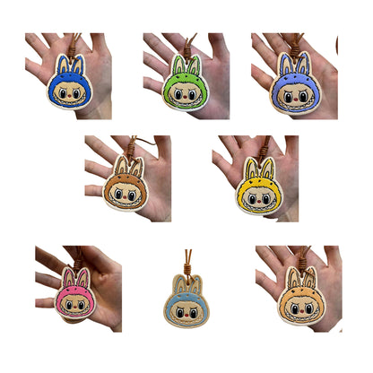 Handmade Leather Cartoon Bag Charm Cute Labubu Keychain Pendant