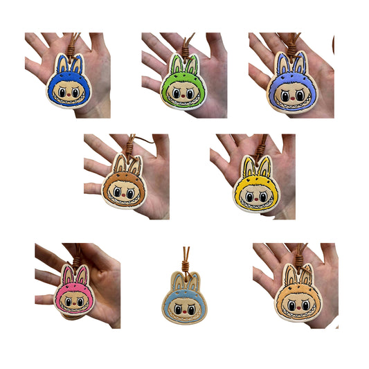Handmade Leather Cartoon Bag Charm Cute Labubu Keychain Pendant