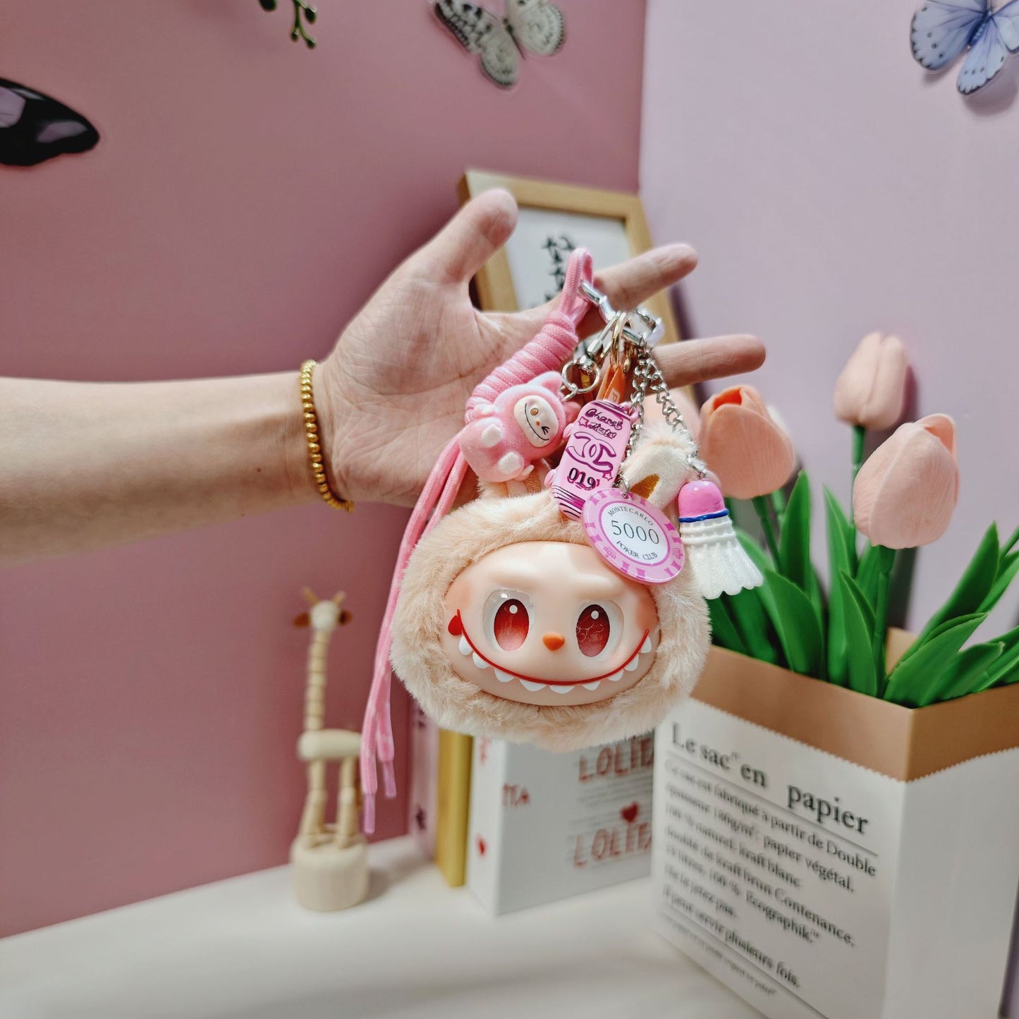 Plush Tie Dyed PVC Labubu Backpack Charm Keychain & Hanging Doll Accessory