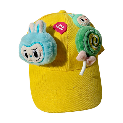 Labubu Plush Decor Cartoon Animal Silicone Baseball Cap – Parent-Child Sun Hat with Wide Brim