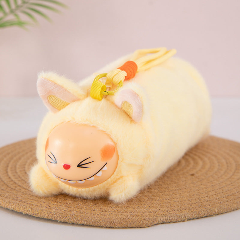 Labubu Plush Lanyard Pencil Case, Cute Tie-Dye Plush Storage Pouch for Kids and Students