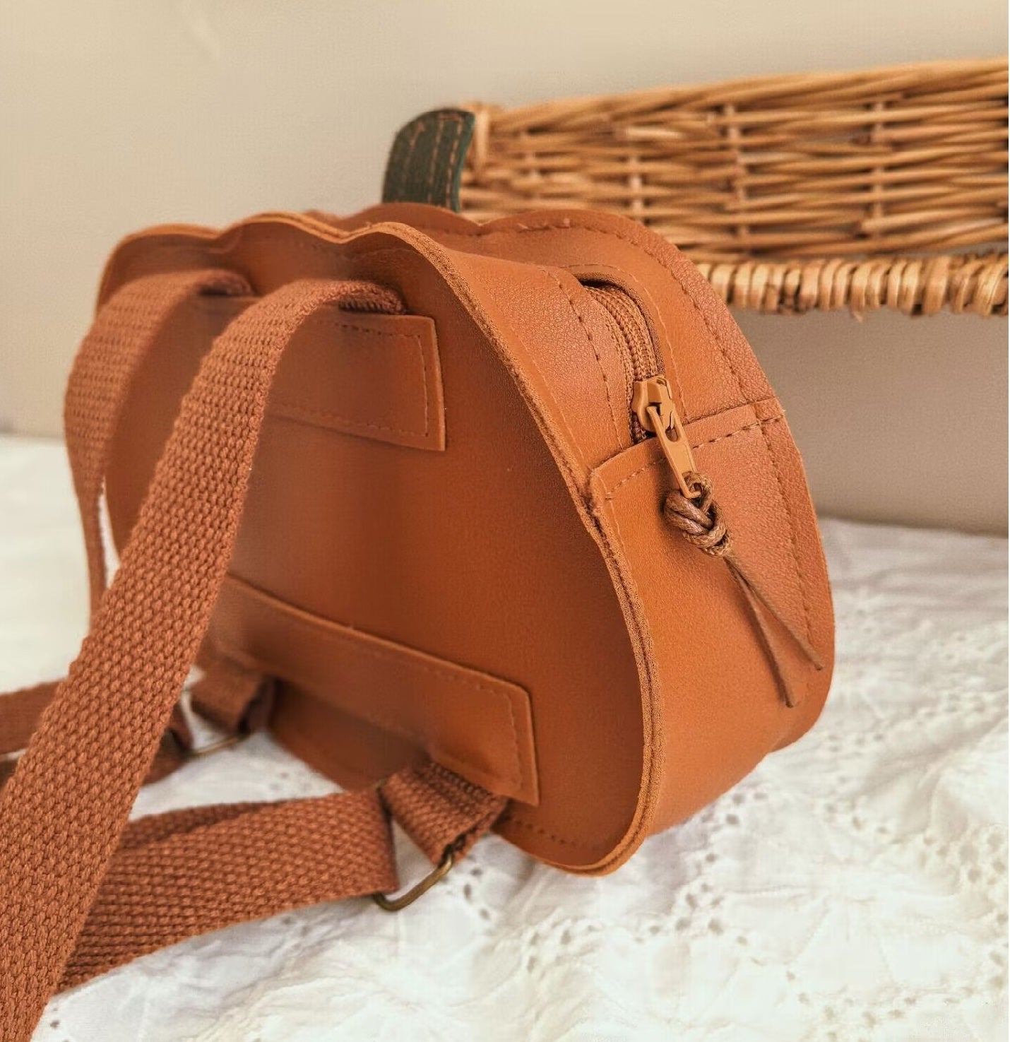 Fall Autumn Pumpkin Textured Leather Backpack Bag for Boys & Girls