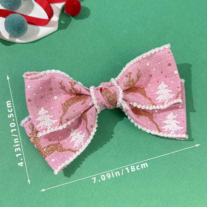 Christmas Gold Reindeer & Christmas Tree Bow Hair Clip – Festive Holiday Party Sweet Hair Accessory
