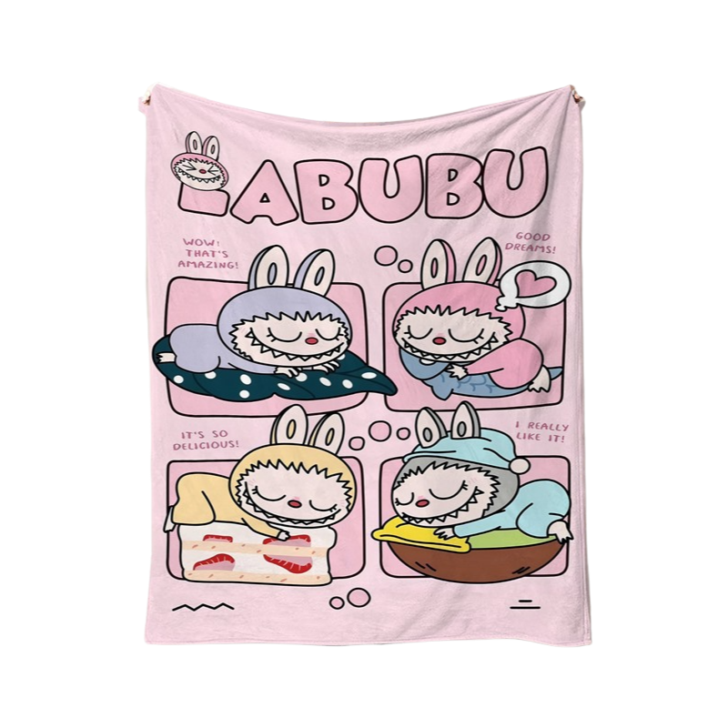 Labubu Cartoon Flannel Throw Blanket Soft Lightweight Blanket for Summer Naps & Air-Conditioned Rooms