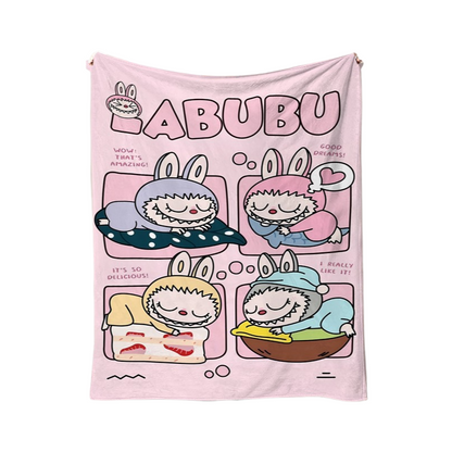 Labubu Cartoon Flannel Throw Blanket Soft Lightweight Blanket for Summer Naps & Air-Conditioned Rooms