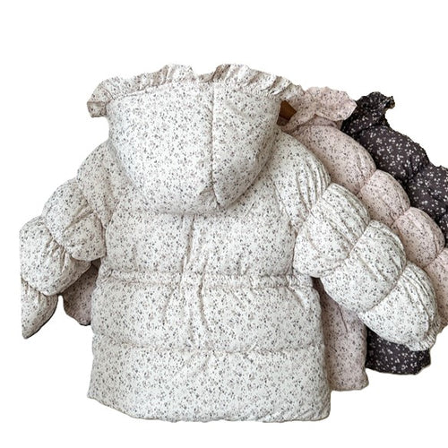 Winter Girls’ Floral Hooded Coat Thick Fleece-Lined Warm Jacket 3 Colors