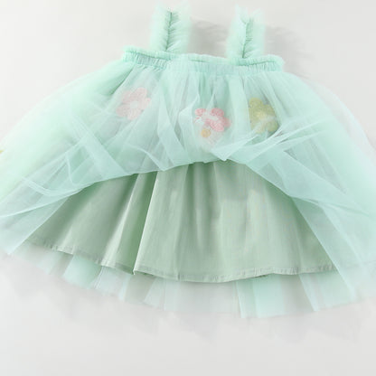 Girls Tulle Dress with 3D Flowers Layered Simple 3 Colors