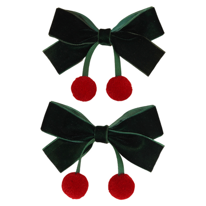 Velvet Bow Hair Clip for Girls Christmas Hair Accessory with Pom Pom