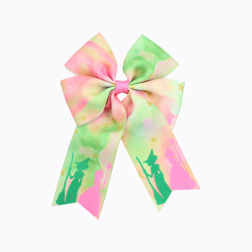 Halloween Witch Print Green Pink Black Hair Clips Bow Hairpins Girls