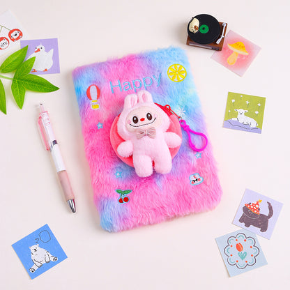 Labubu Teddy Plush Notebook & Coin Pouch Set, Cute DIY Journal Office Supplies for Students