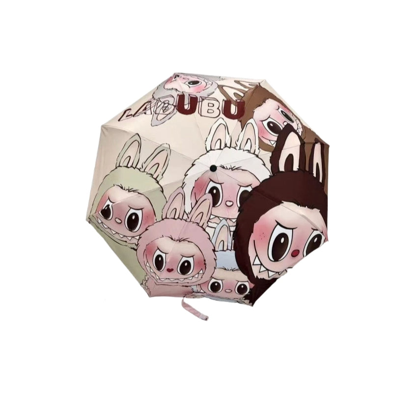 Labubu Printed 3-Fold Automatic Umbrella, Sun & Rain Travel Umbrella with UV Protection