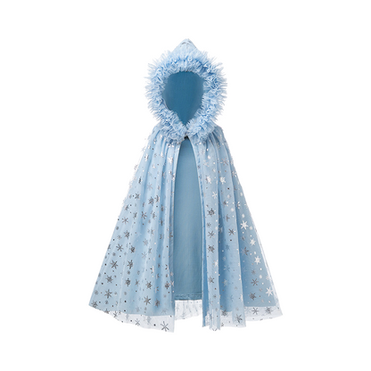 Girls Winter Princess Hooded Cape – Sparkly Snowflake Cloak Coat for Dress Up & Parties