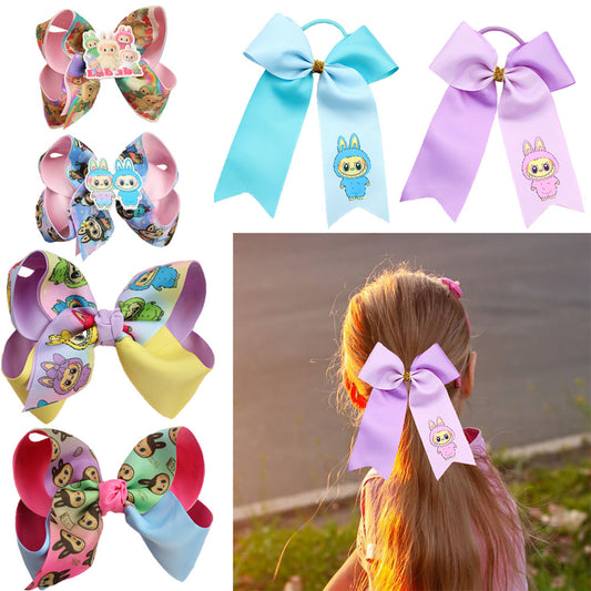 Labubu Printed Hair Clip Fabric Bow Hair Accessory for Kids Girls
