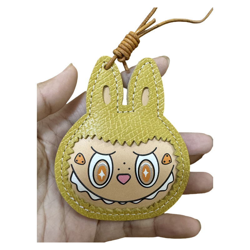 Handmade Leather Cartoon Bag Charm Cute Labubu Keychain Pendant