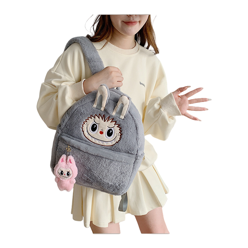 Kids Girls Labubu Plush Backpack Large-capacity Character Doll School Bag With Charm