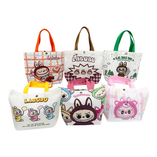Labubu Cartoon Canvas Tote Bag Shoulder Handbag Portable