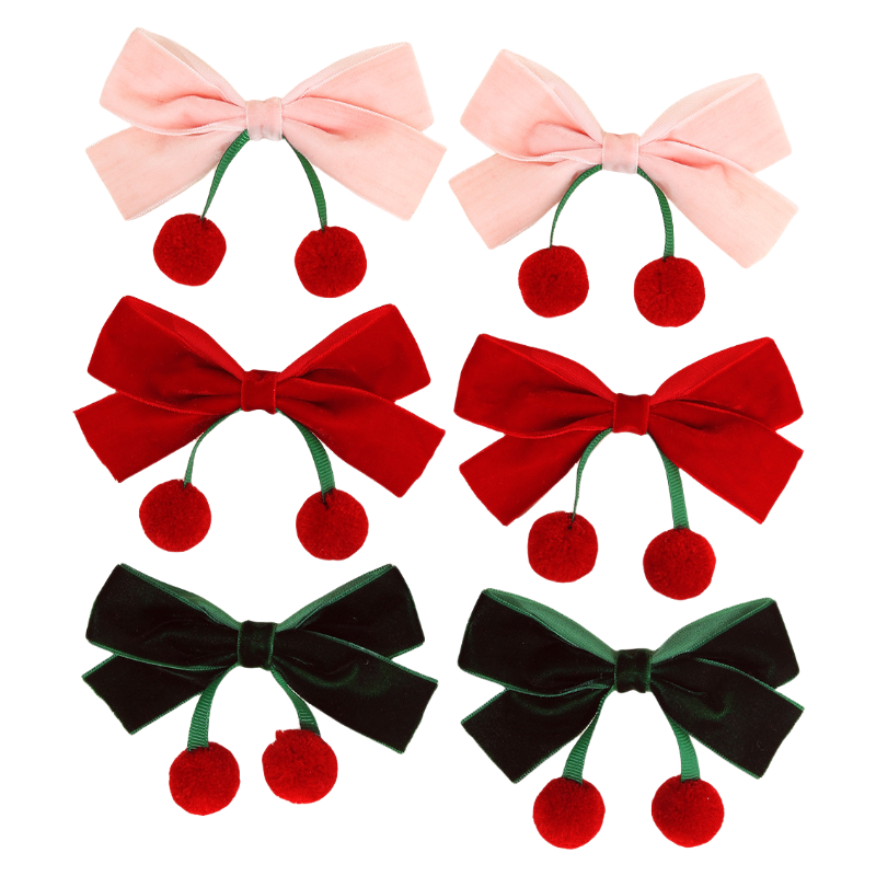 Velvet Bow Hair Clip for Girls Christmas Hair Accessory with Pom Pom